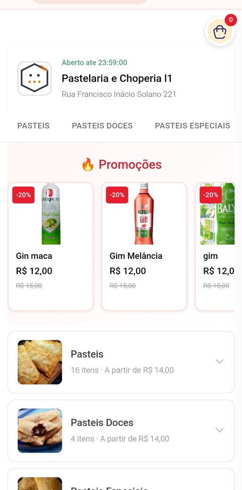 Cardápio digital — Pastelaria e Choperia