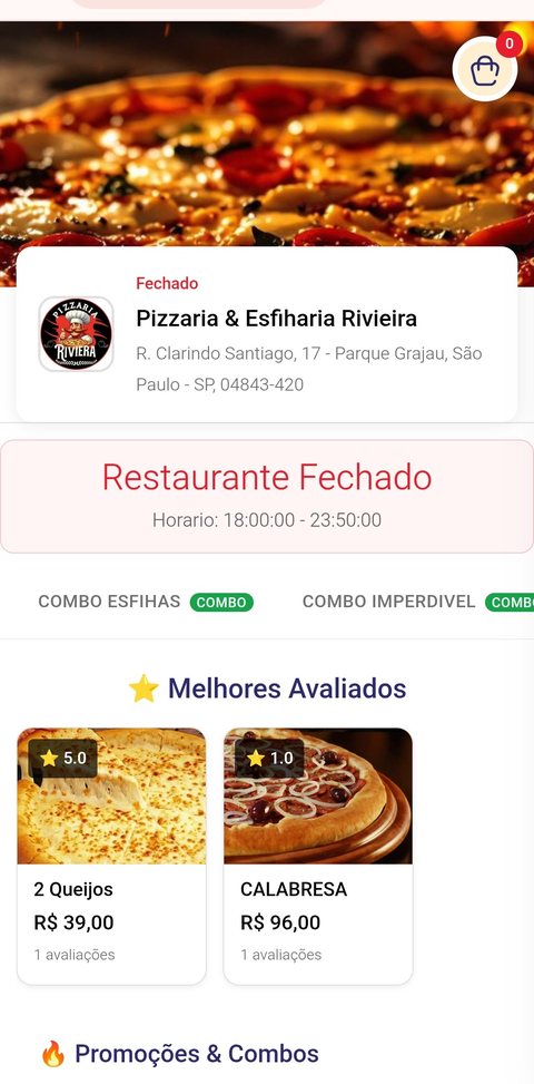 Cardápio digital — Pizzaria Riviera