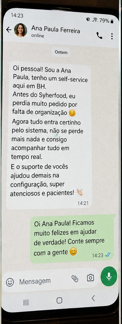Print de WhatsApp — depoimento de Ana Paula Ferreira