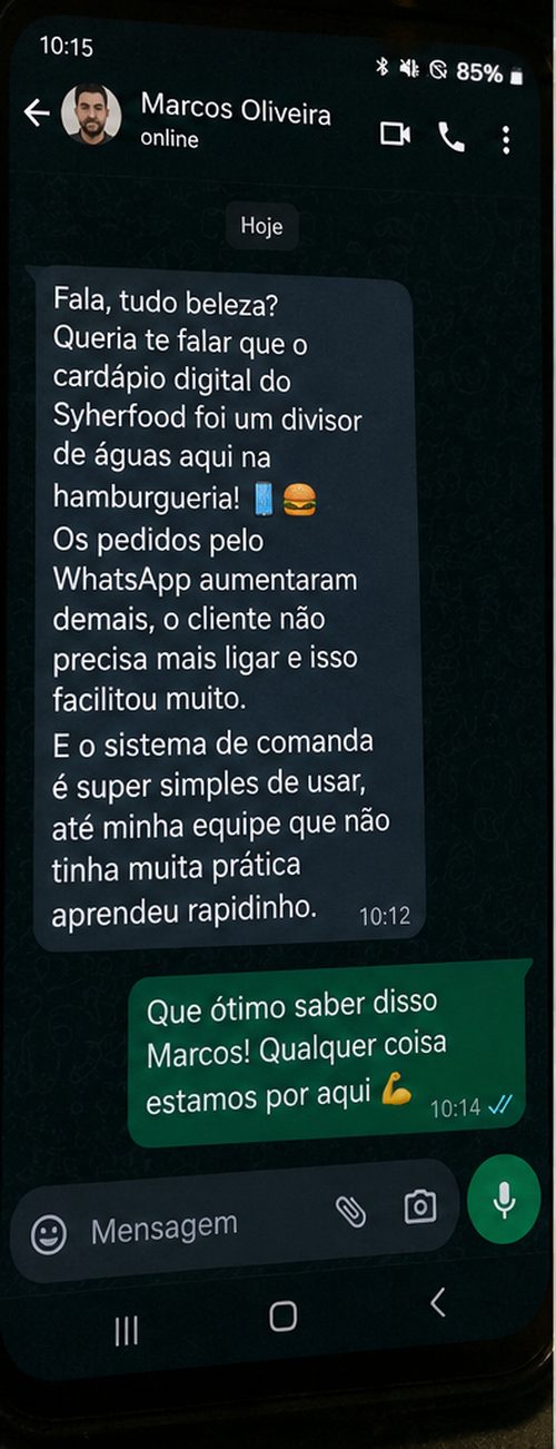 Print de WhatsApp — depoimento de Marcos Oliveira